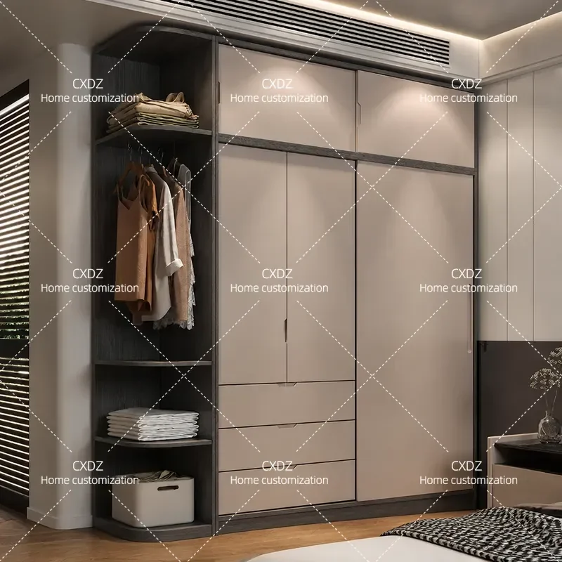 FAS Grade Oak Solid Wood Wardrobe Modern Simple Sliding Door Storage Cabinet for Bedroom Household Rental Furniture
