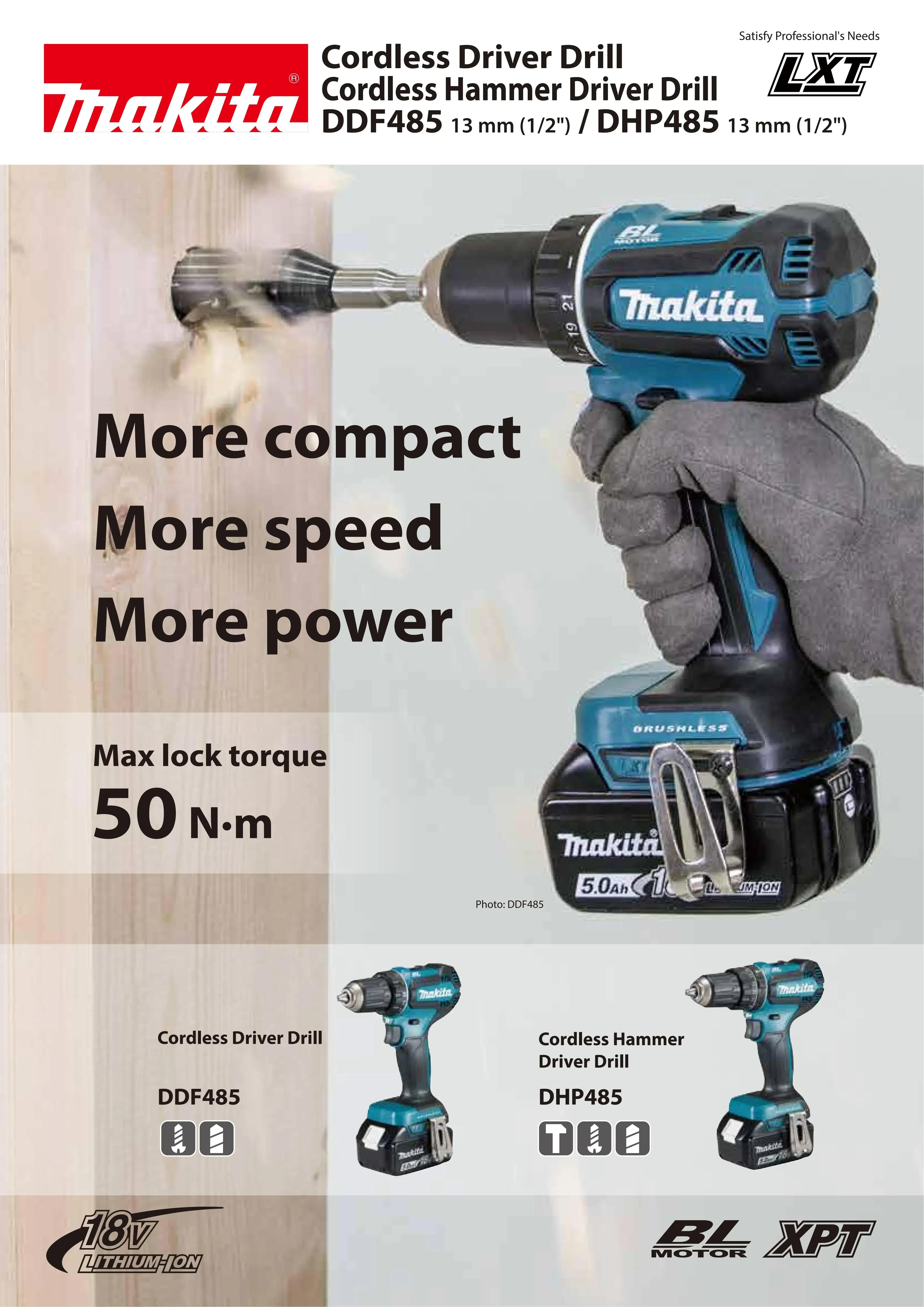 Makita DHP485Z DDF485Z Brushless Cordless Compact Impact Drill Driver 18V Electric Screwdriver Lithium Power Tools 50NM