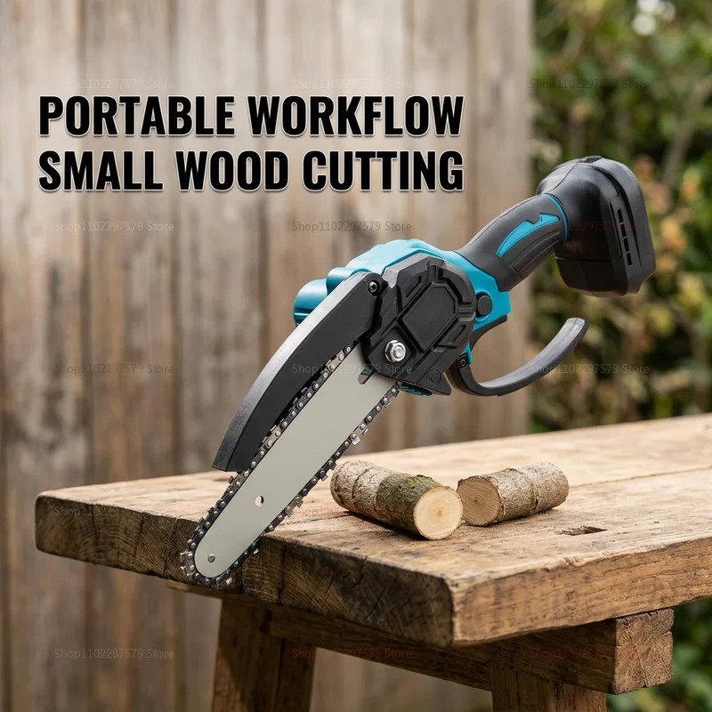 6-Inch Cordless Mini Chainsaw Handheld Electric Tree Trimmer Pruning Saw for Wood Cutting Battery Powered Gardening Tool
