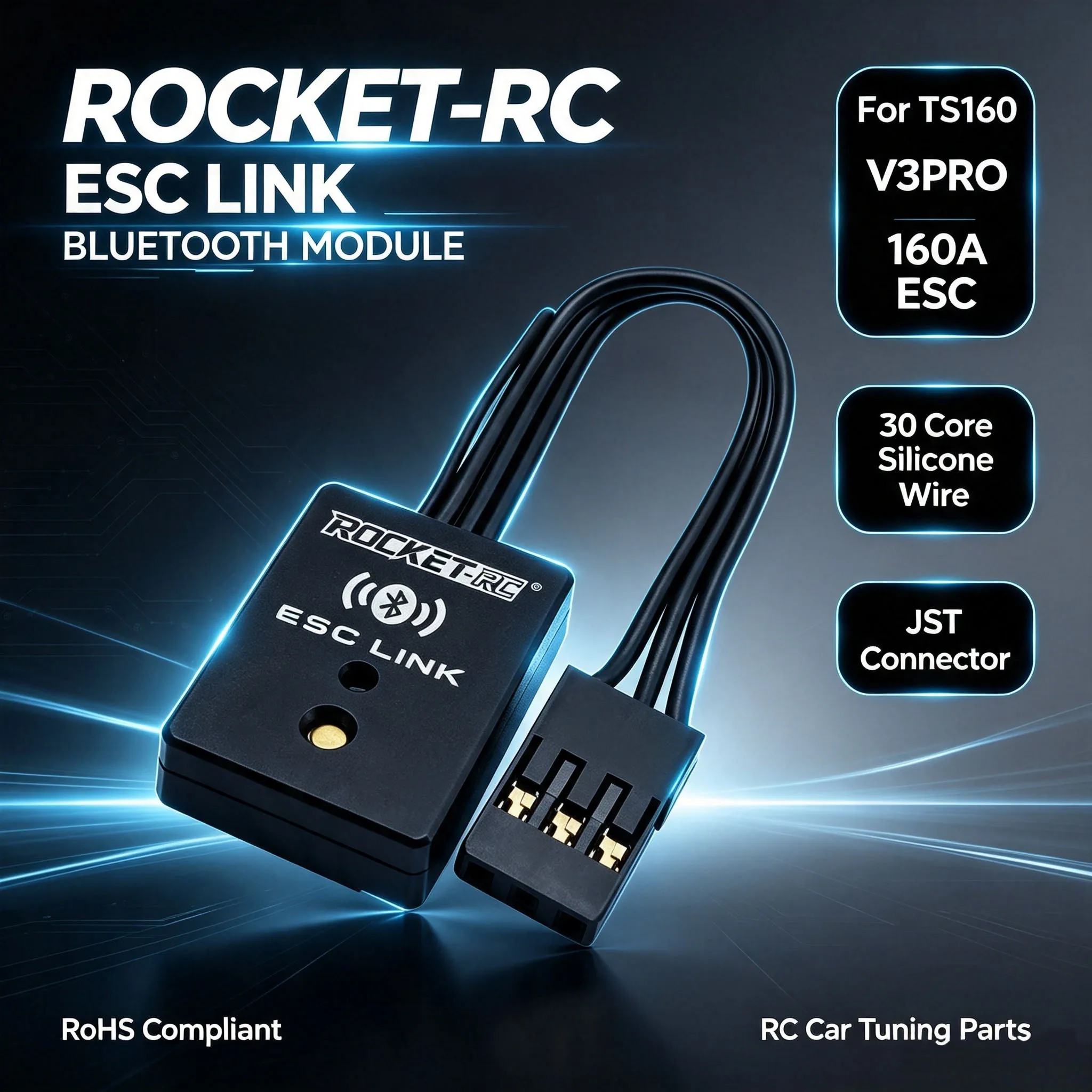 Rocket-RC ESC LINK Bluetooth Module A1 Black For TS160 V3PRO 160A ESC 30 Core Silicone Wire JST Connector RoHS RC Car Parts