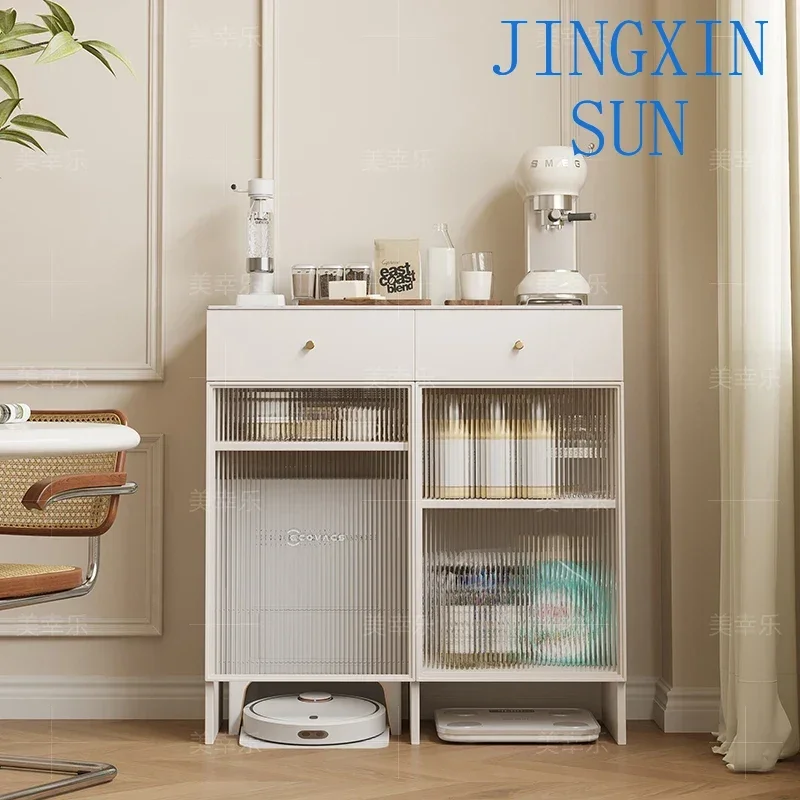 Solid wood dining side cabinet integrated against the wall Sweeper Storage cabinet White rock slab countertop Tea cabinet Locker