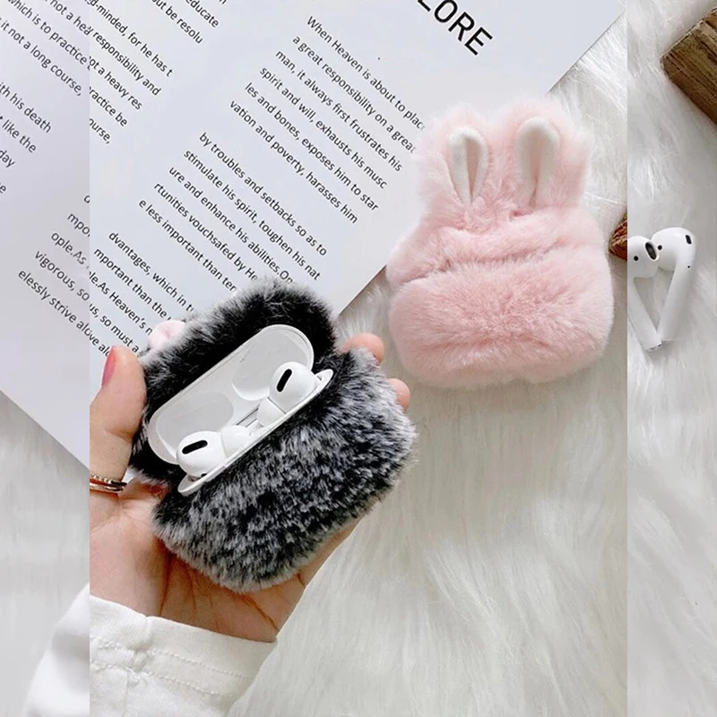 

Cute Fluffy Rabbit Earphone Case For Apple Airpods 1 2 Pro Cover Fashion Lovely Headphones Fur Cases For Airpods 3 Charging Box