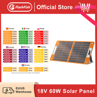 FF Flashfish 18V 60W Foldable Solar Panel Portable Solar Charger with DC Output USB-C QC3.0 for Phones Tablets Power Station