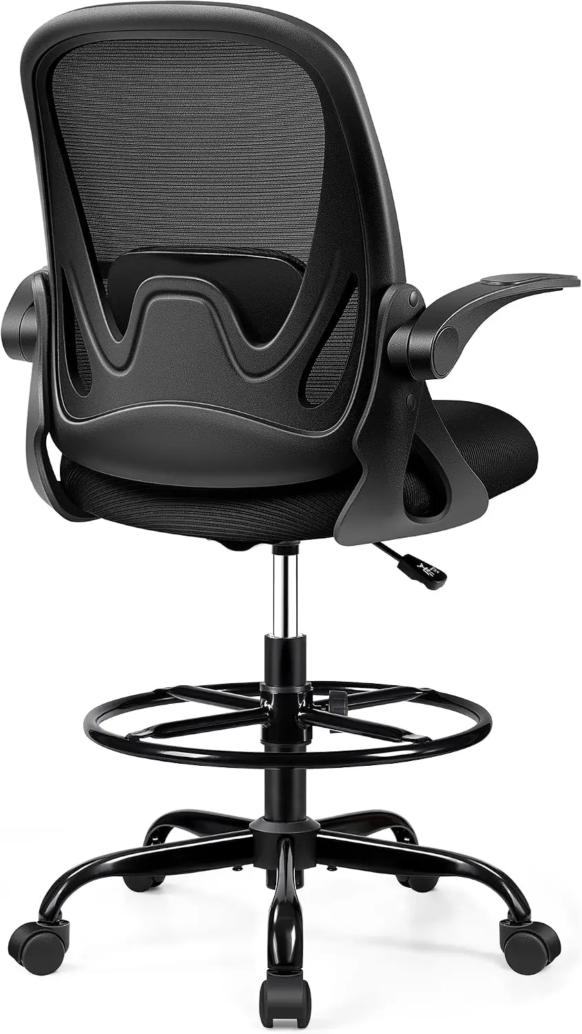 Drafting Chair Tall Office Chair with Flip-up Armrests, Adjustable Height, and Enhanced Lumbar Support - Ergonomic Rolling Stool