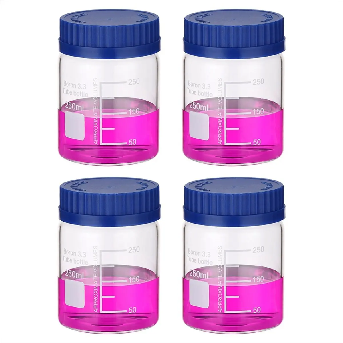 ABZT 4 Pack Reagent Media Storage Bottles, 250ml Borosilicate Glass Wide Mouth Graduated Round Bottles with GL32 Screw Cap
