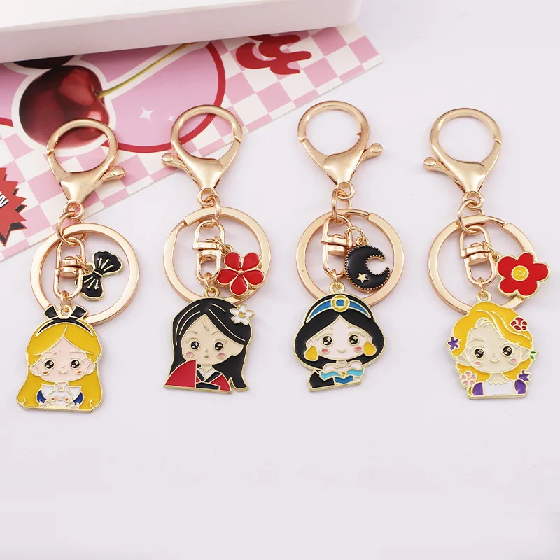 Disney Snow White Jasmine Bell Princess Mermaid Series Elsa Keychain Magic Fairy Pendant Best Friend Gift Accessories