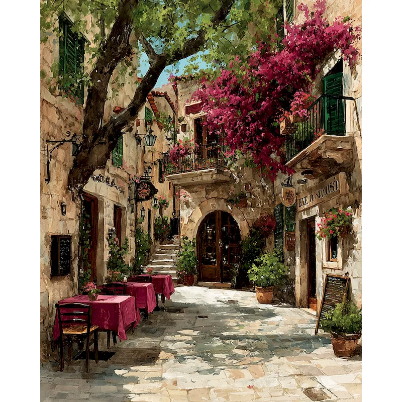 CHENISTORY Peinture par numéros moderne, Paysage de rue de village, Peinture par numéros, Coloriage par numéros, Art mural, Décoration intérieure