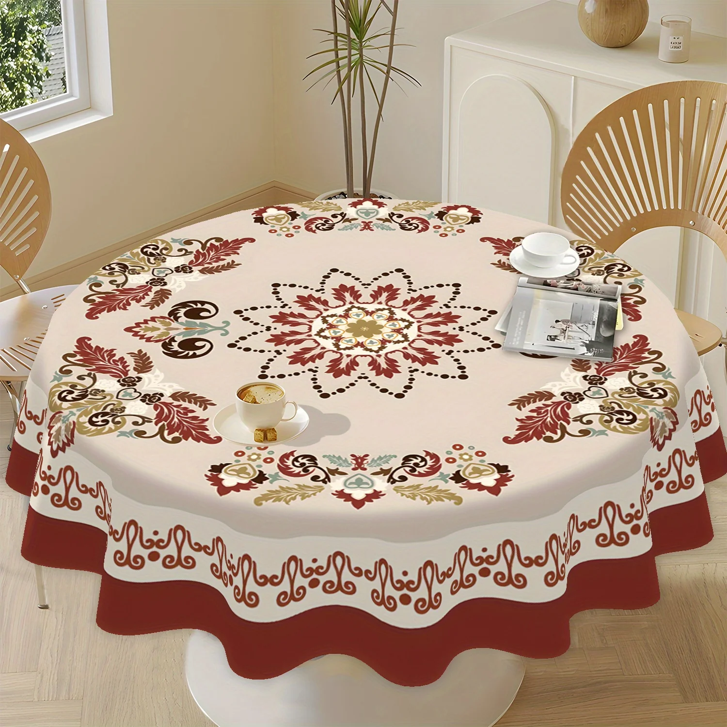 One elegant red floral tablecloth, 61 inches in diameter, machine washable - perfect for the dining tablezyc
