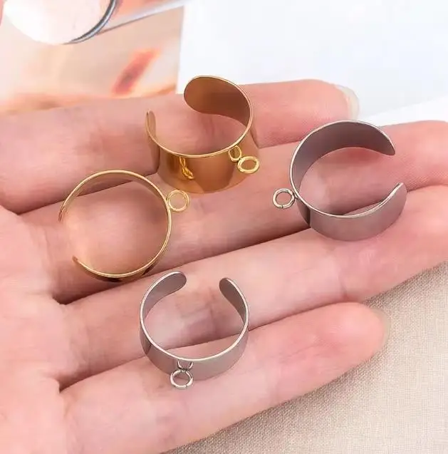 10pcs Stainless Steel Gold Color Adjustable Open Rings for Jewelry Making with Jump Ring Settings DIY Hip-hop Accessories