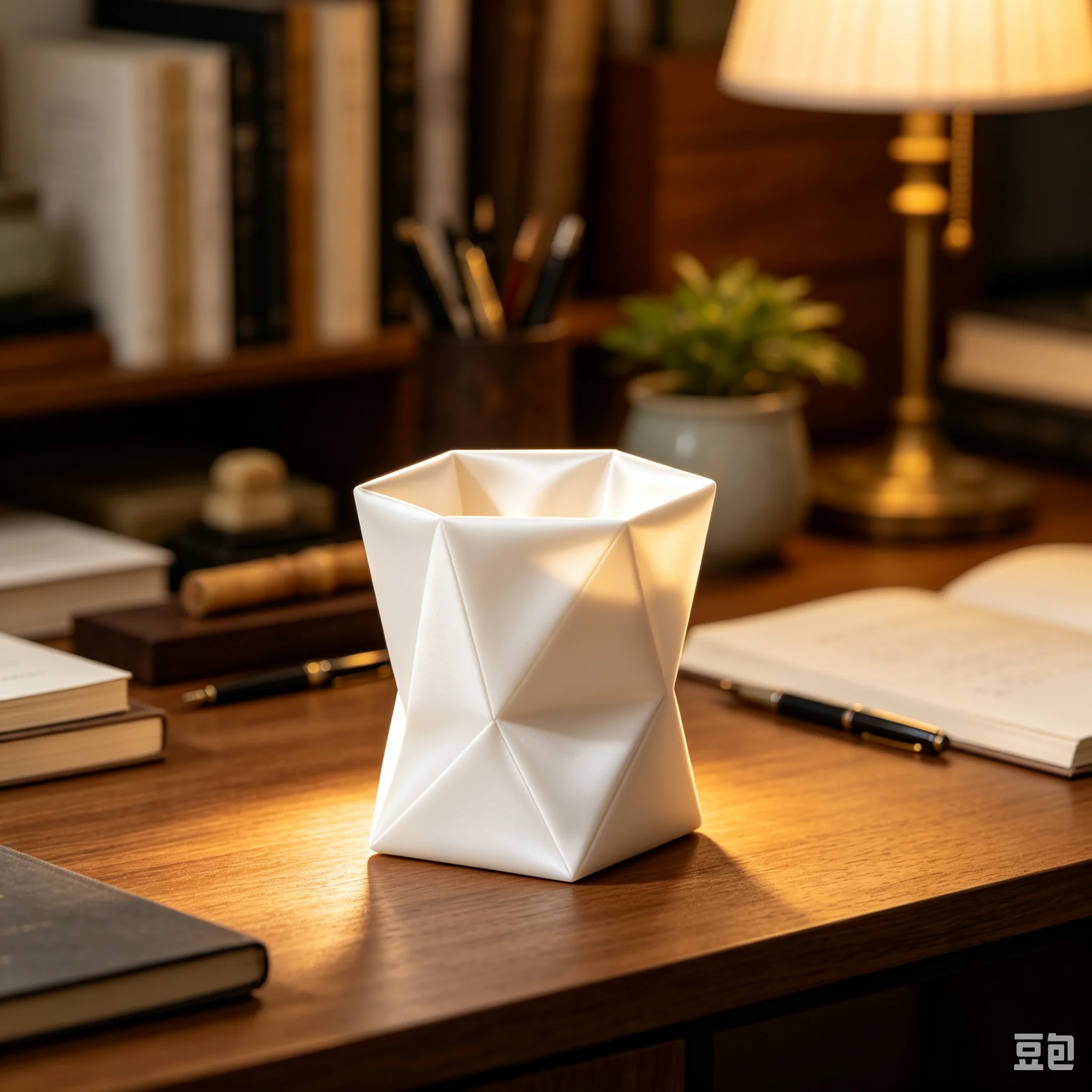 Origami Geometric Prism Container 3D‑Printed, Plastic Angular Fold Design Desktop Storage Box, Modern Decorative Tabletop Vase