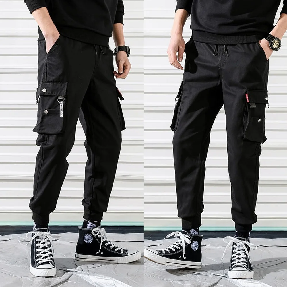 Pantalon Cargo guerrier noir caché pour homme, Streetwear, slim, mode Harajuku, décontracté, tactique, parachutiste, jogging fonctionnel