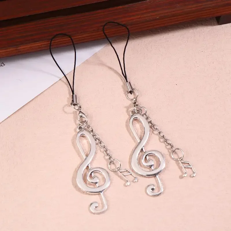 1/2Pcs Y2K Vintage Musical Note Mobile Phone Lanyard Trendy Metal Musical Note Phone Chain Keyring Charm Pendant Gifts