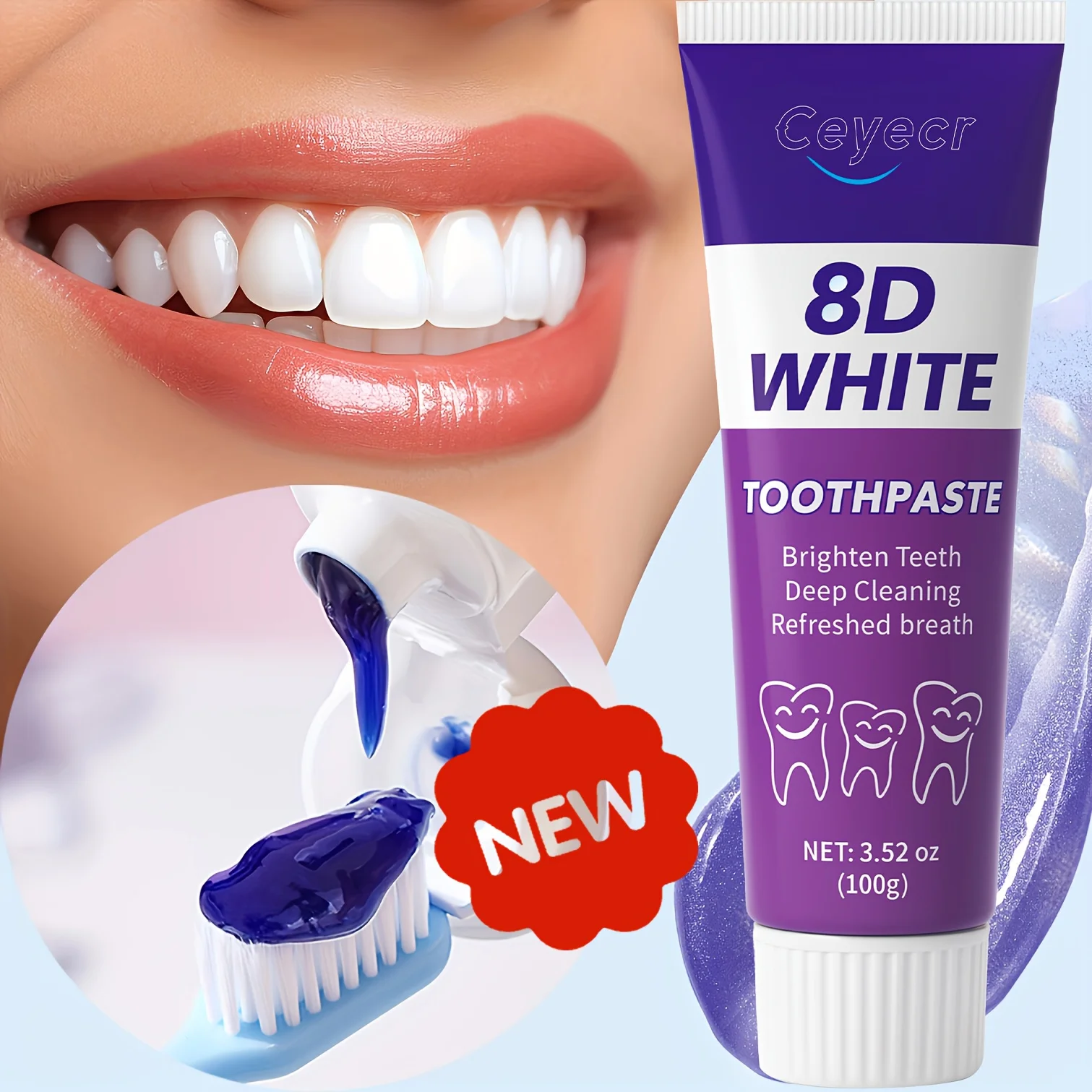 

Зубная паста Ceyecr 8D White для ежедневного ухода за полостью рта, мятный вкус, 100 г