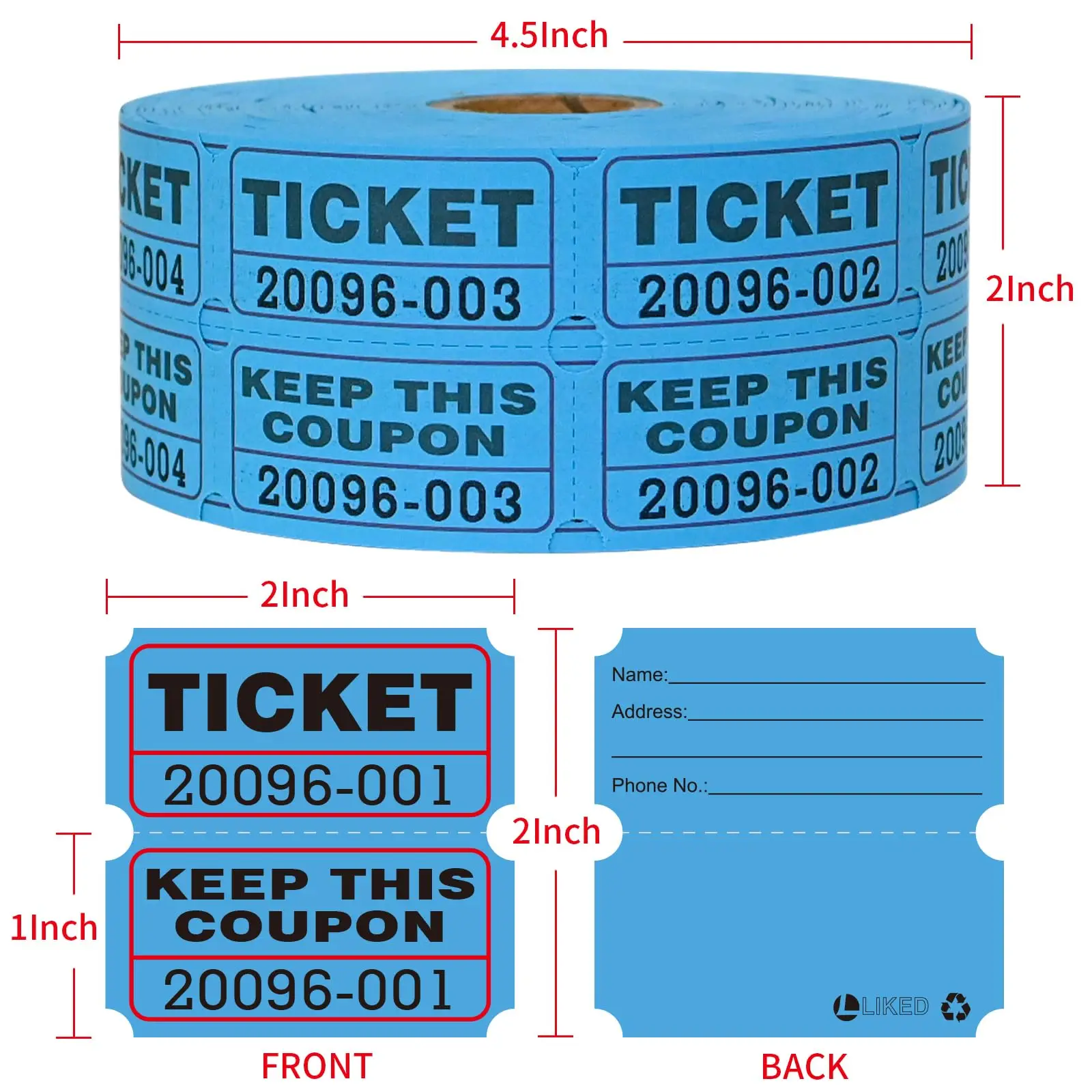 Bilhetes de rifa Naturalabel rolos duplos 1000 por rolo 50/50 bilhetes de rifa para eventos, entrada, recompensa de classe, prêmios