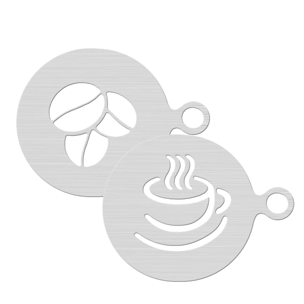 

2pcs Coffee Latte Stencils Stainless Steel Powder Sifter Decorate Cakes Cookies Desserts Milk Foams Templates Cappuccino Art