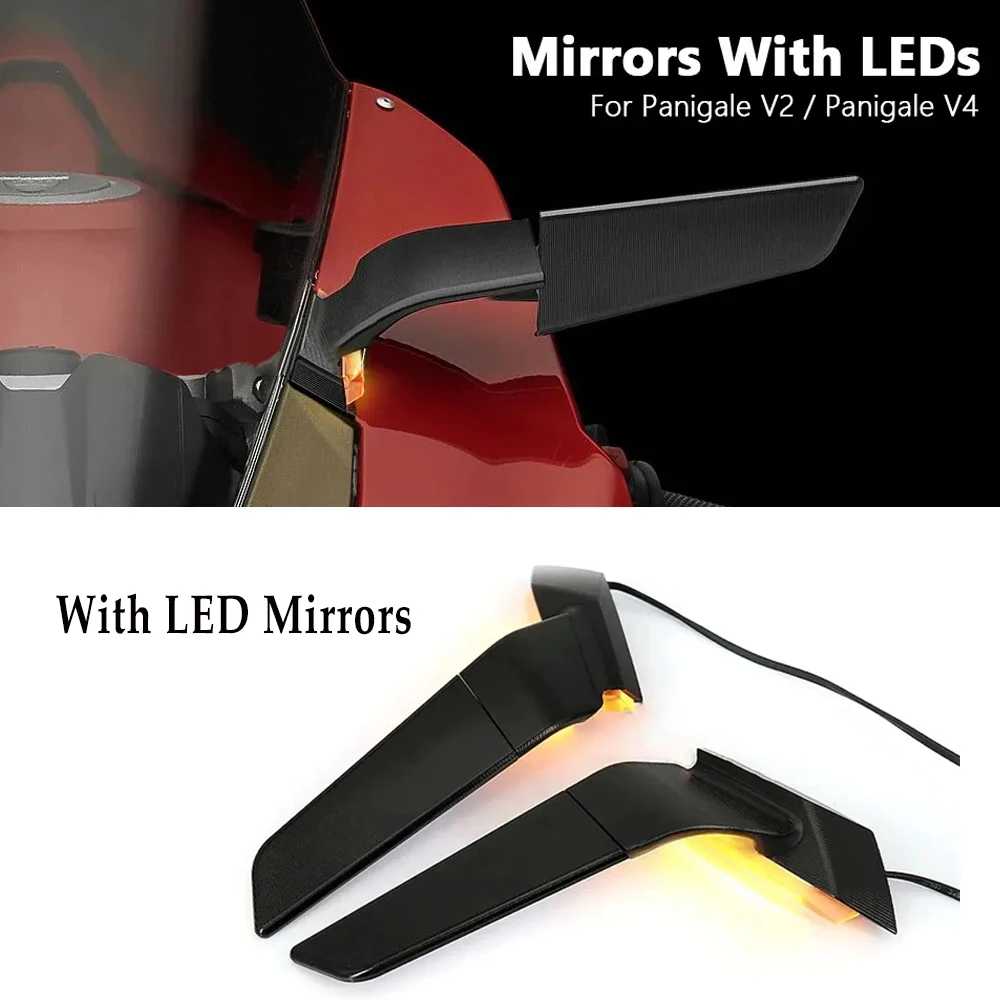 New Motorcycle Rearview Mirrors with LED For Ducati Panigale V2 2020-2023 PANIGALE V4 2019-2022 Rotating Adjustable Wing Mirrors