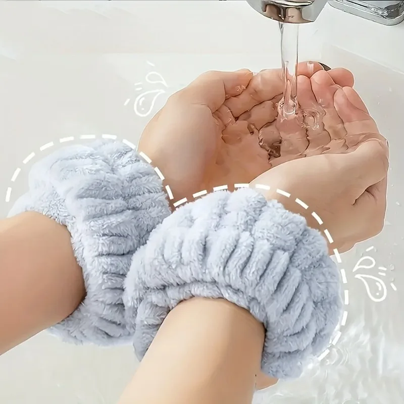 2PCS Plush face wash wrist sports bracelet waterproof wristband tie hair strap