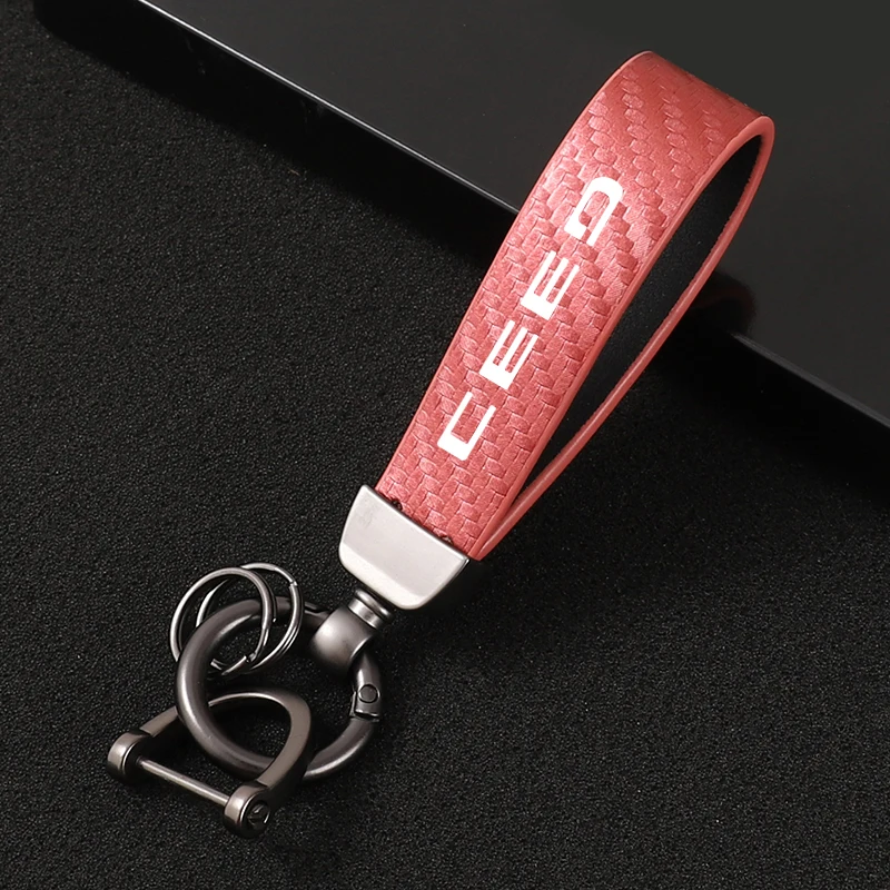 Car Carbon Fiber Leather Rope Keychain Key Ring for KIA CEED Car Accessories