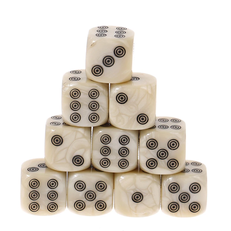 10pcs Round Corners 6-sided D6 Dice Set 16mm Acrylic Ivory Dice For Board Game Entertainment Party Cubes Mahjong Accessories