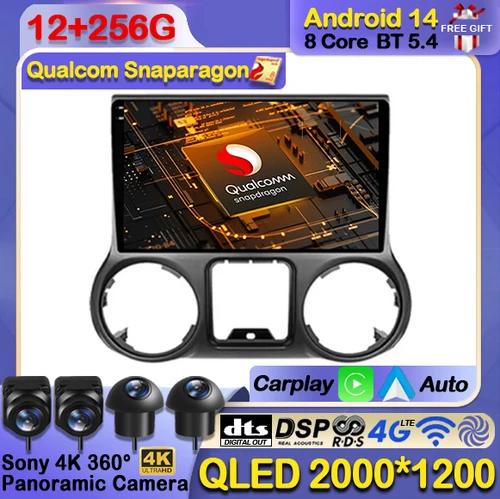 Imagen 1 del producto Android 14 Radio de coche para Jeep Wrangler 3 JK 2010 - 2018 reproductor de vídeo estéreo Multimedia navegación GPS WIFI inalámbrico Carplay Auto