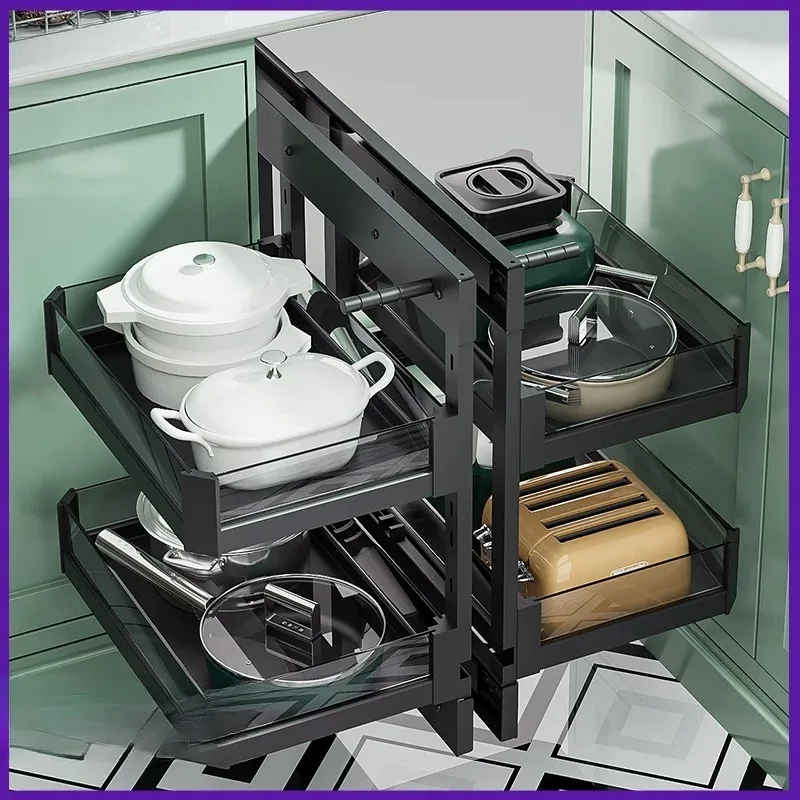 Corner basket Kitchen cabinet Storage rack Corner rotation Multifunctional seasoning bowl basket