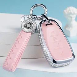 for Chevy Chevrolet Key Fob Cover with Keychain, Pink Leather Key Case Protection Shell Fit for Equinox Malibu Cruze Camaro Taho