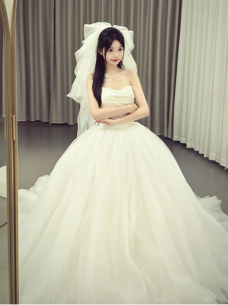 

Свадебное платье Princ Sle 2026: Новинка, пышная юбка с высокой талией и шлейфом для невесты, из качественной ткани, без бретелек, для выездных мероприятий