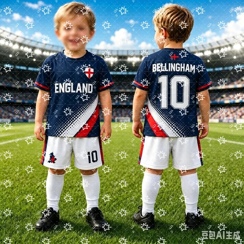 Kids Bellingham 10 England Football Jersey Set Navy Short Sleeve Soccer Shirt + White Shorts Piece Children Fan Sport Outfit