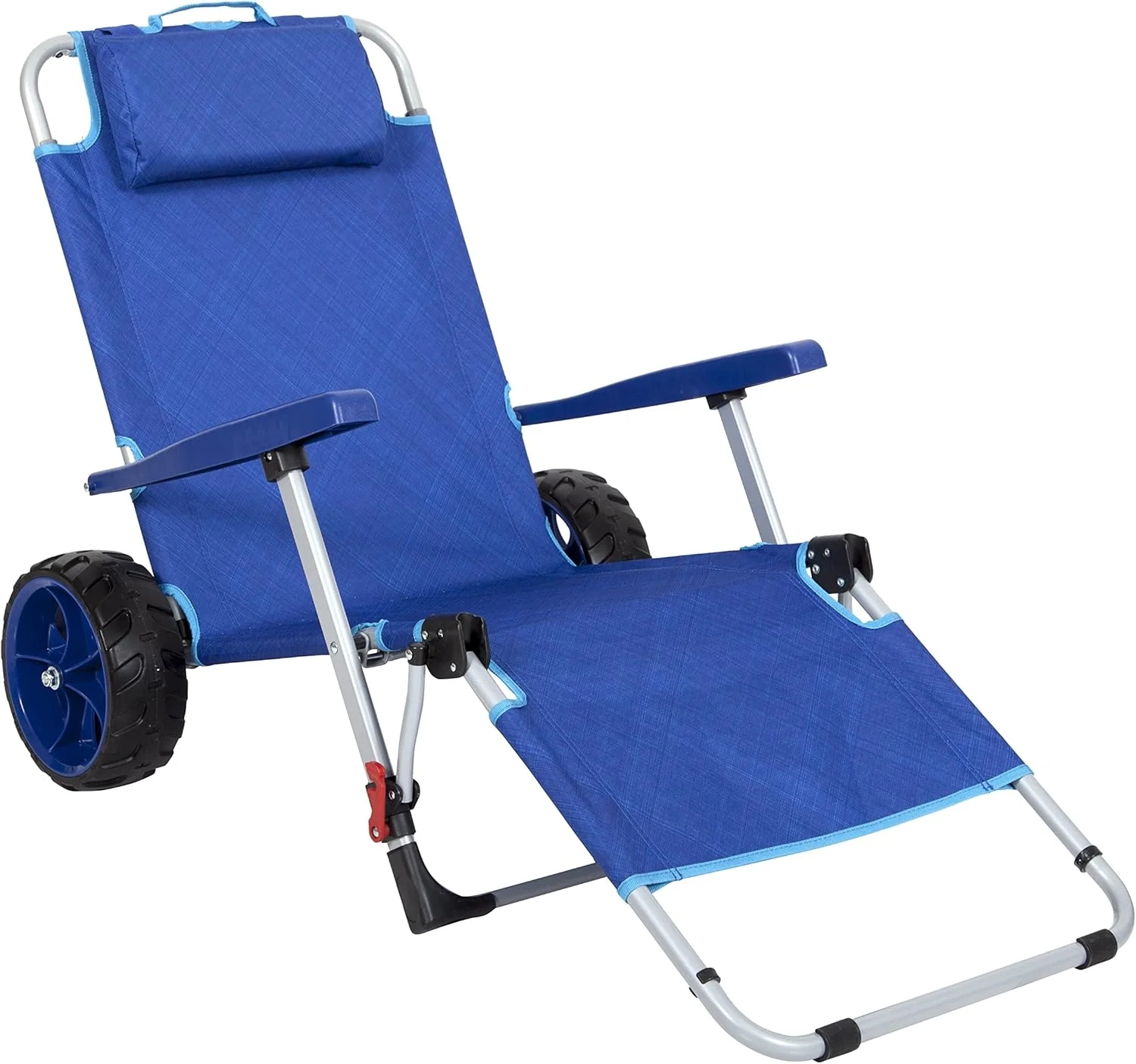 Beach Day Foldable Chaise Lounge Chair with Integrated Wagon Pull Cart Combination and Heavy Wheels - Perfect for Beach, Picnic