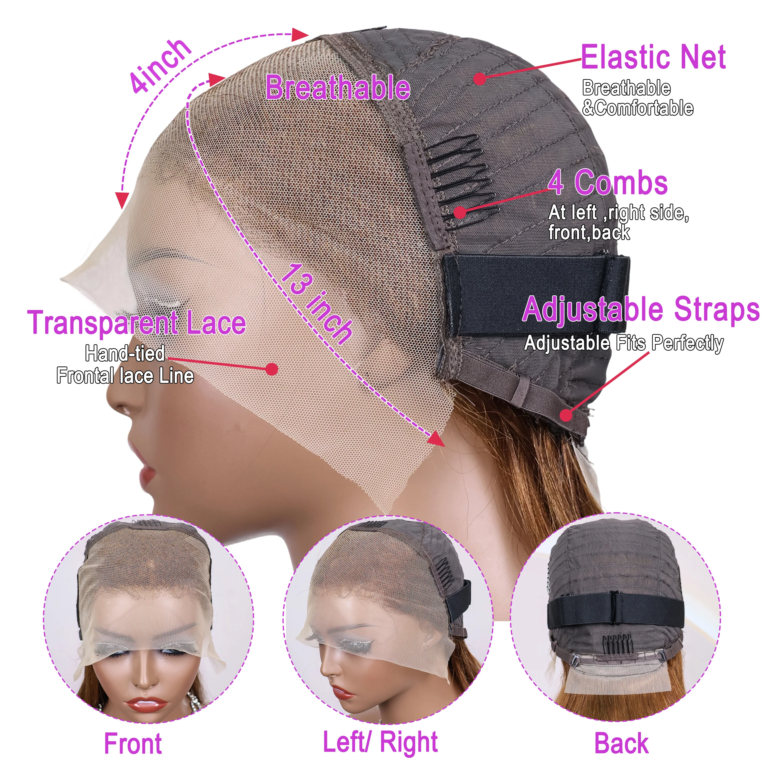 مستقيم # 4 شعر مستعار بني بوب 13x4 باروكات أمامية من الدانتيل شعر بشري 200% كثافة بوب باروكات شعر بشري برازيلي تم قطعه مسبقًا للنساء