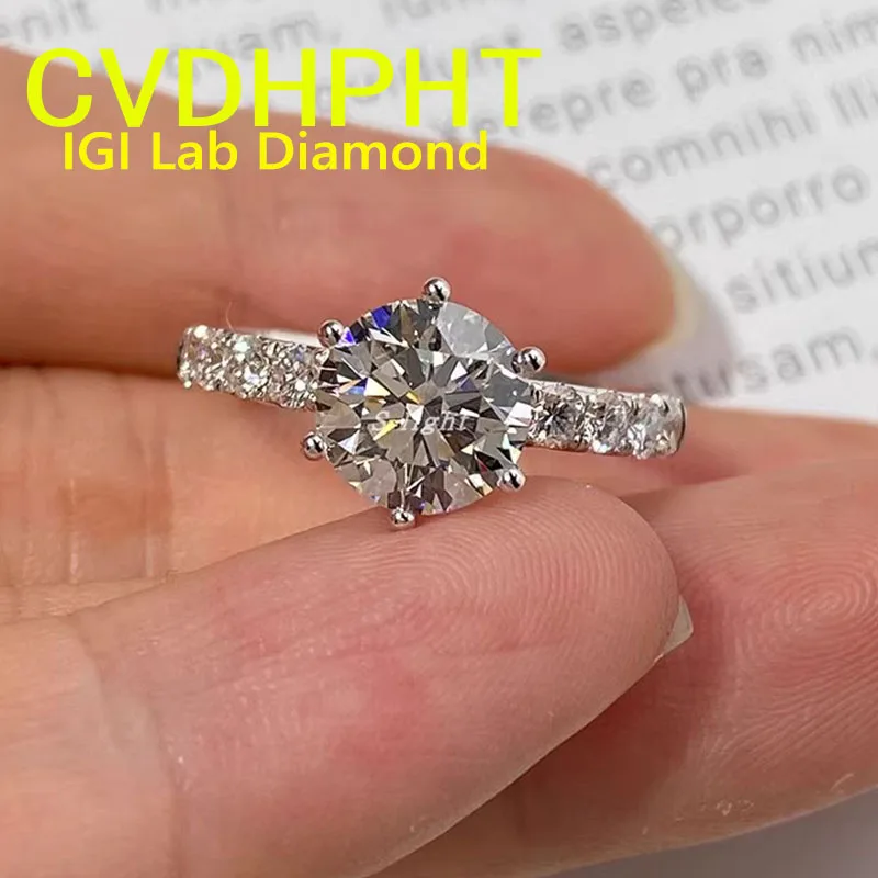 

2 карата настоящее твердое белое золото 18 карат, выращенное в лаборатории кольцо с бриллиантом IGI & GIL круглой формы D VS1, свадебное обручальное кольцо