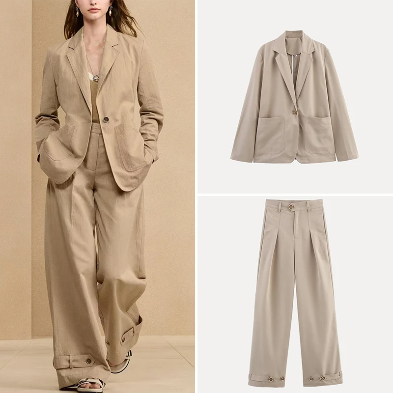 

Women's Casual Suit Polyester Fiber Long Pants Long Sve Button up Faionable Two-Piece Set Summer 2025 New Arrival