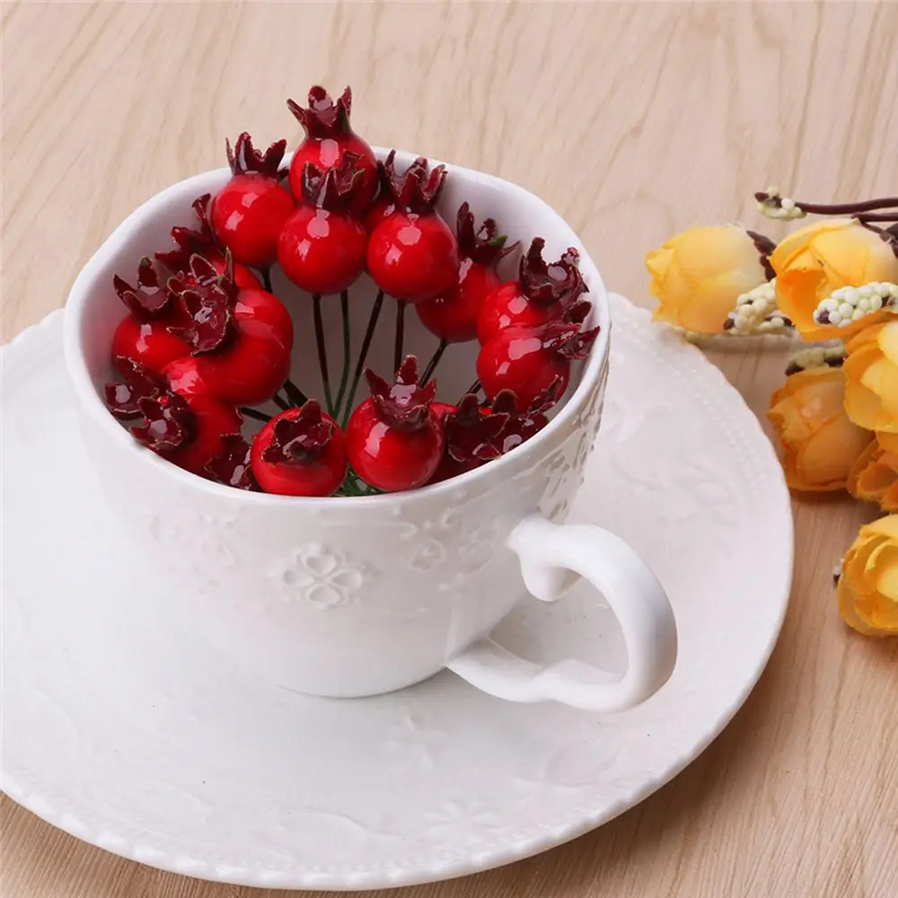 Decorative Mini Red With Cherry Stamen Flower Vegetable Simulation Berries Fake Pomegranate Artificial Fruit Wedding Decoration