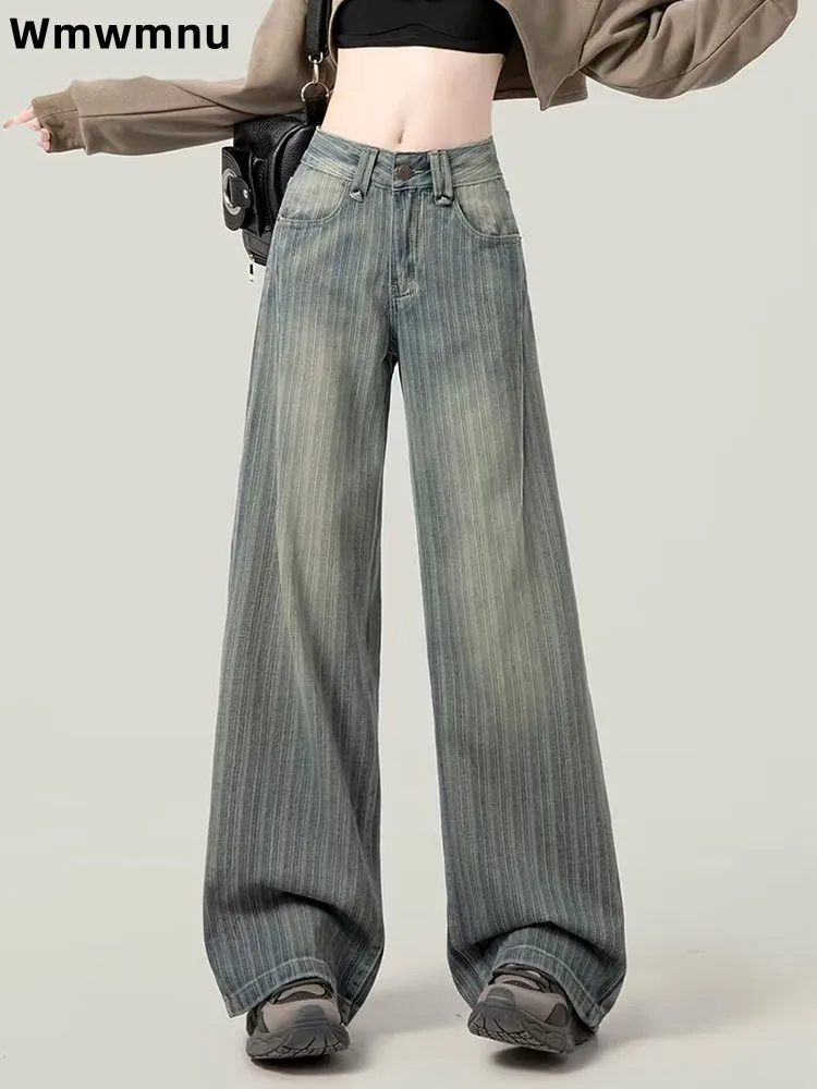 Striped High Waisted Wide Leg Jeans Korean Fashion Vintage Loose Straight Denim Pants Baggy Streetwear Women Casual Vaqueros