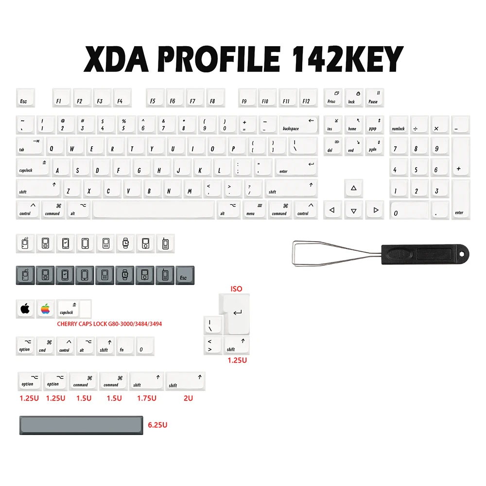 

XDA Profile PBT Keycaps 142 Key/Set For Apple MAC ISO Cherry MX Japanese White Keycap For DIY Custom Mechanical Keyboard