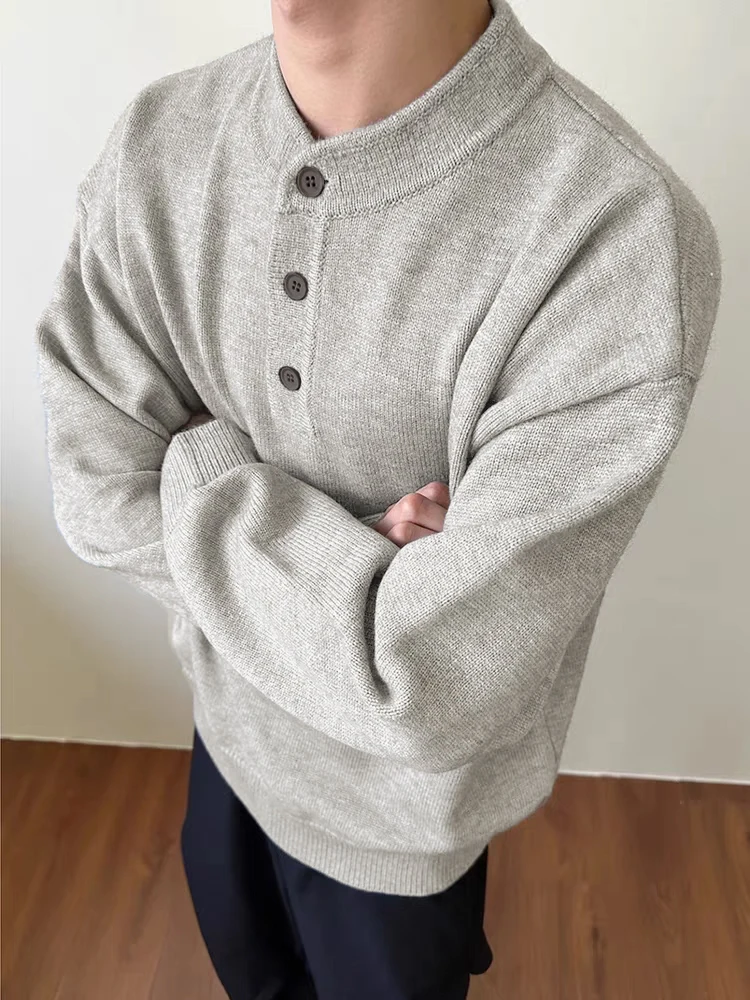 

Свободный мужской вязаный свитер с высоким воротником, американский воротник, повседневный длинный свитер Sve, верхняя одежда