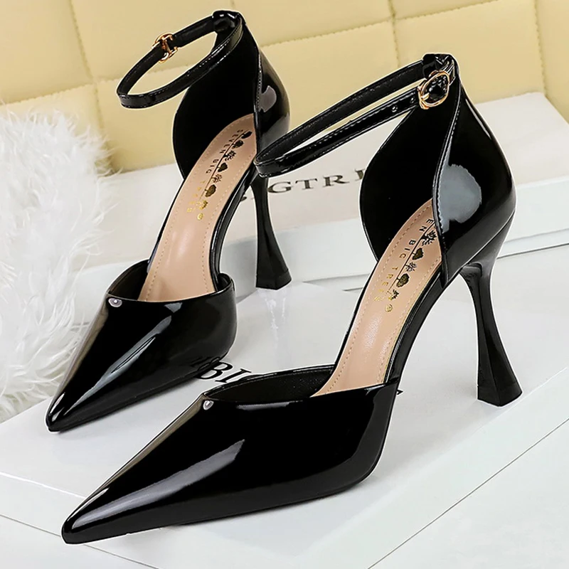 Plus Size 42 43 Woman Pumps Patent Leather High Heels Sexy Party Shoes Summer Heeled Sandals Luxury Banquet Shoes Female Heels