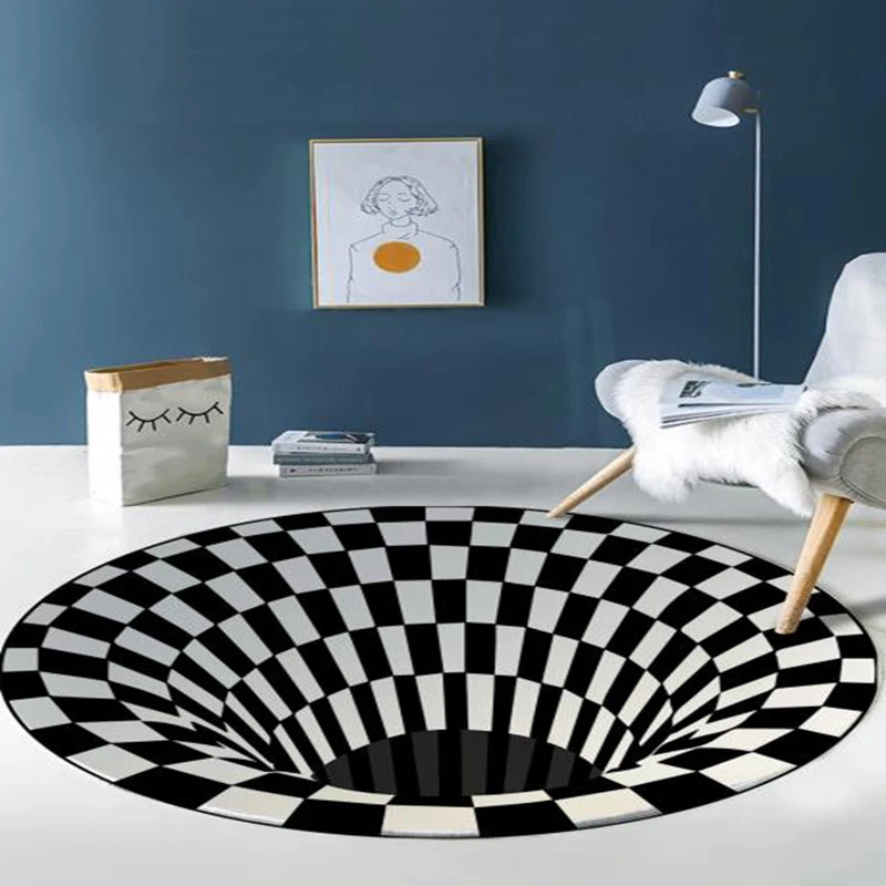 

3D Trap Visual Rug Black and White Geometric Bathroom Mats Home Doormat Living Room Floor Mat Decoration Bedroom Kitchen Carpet