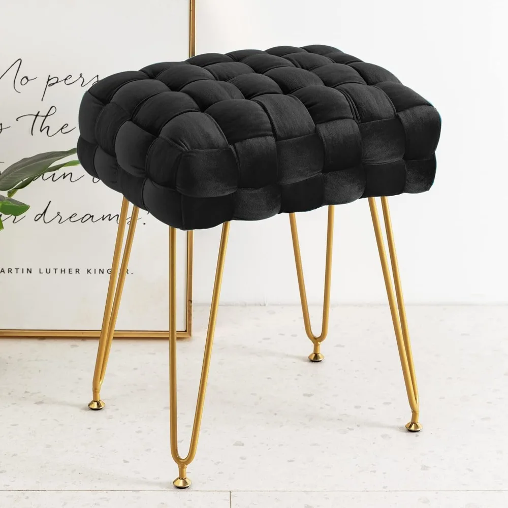 

Rectangle Ottoman, Upholstered Make up Foot Stool with Gold Metal Legs and Padded Seat,for Living Room, Bedroom,Dressing Room