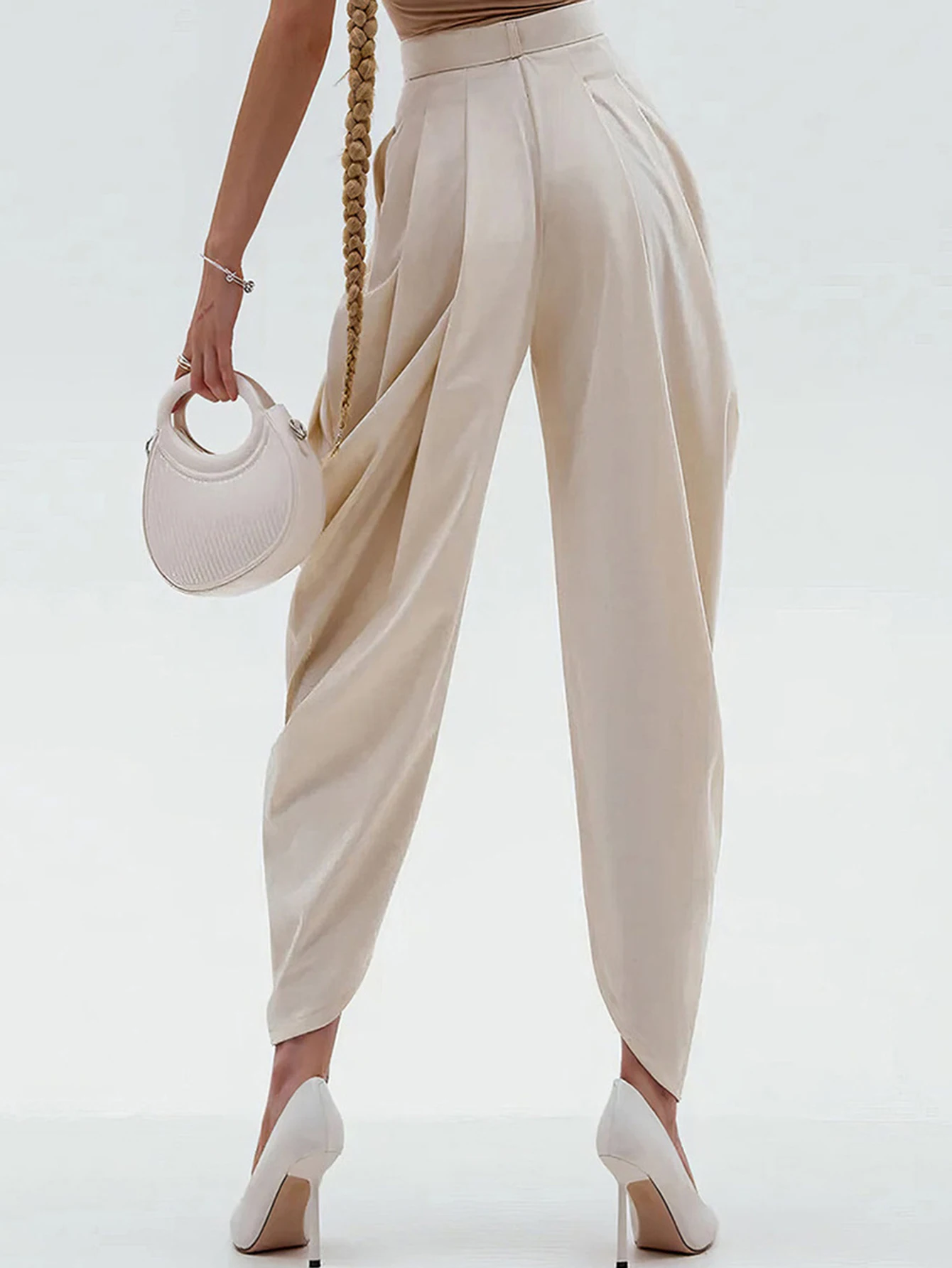 بنطال كاجوال مستقيم الساق بطول كامل يناسب منتصف الخصر للنساء، بنطال فضفاض مريح #6