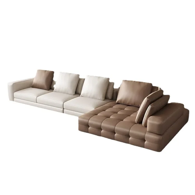 Lawrence module straight row leather sofa Italian minimalist villa living room large flat first layer cowhide sofa