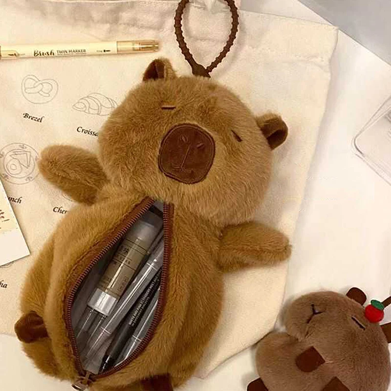 Creative Plush Capybara Large Capacity Pencil Case Multifunctional Stationery Storage Bag Pen Bag Gift