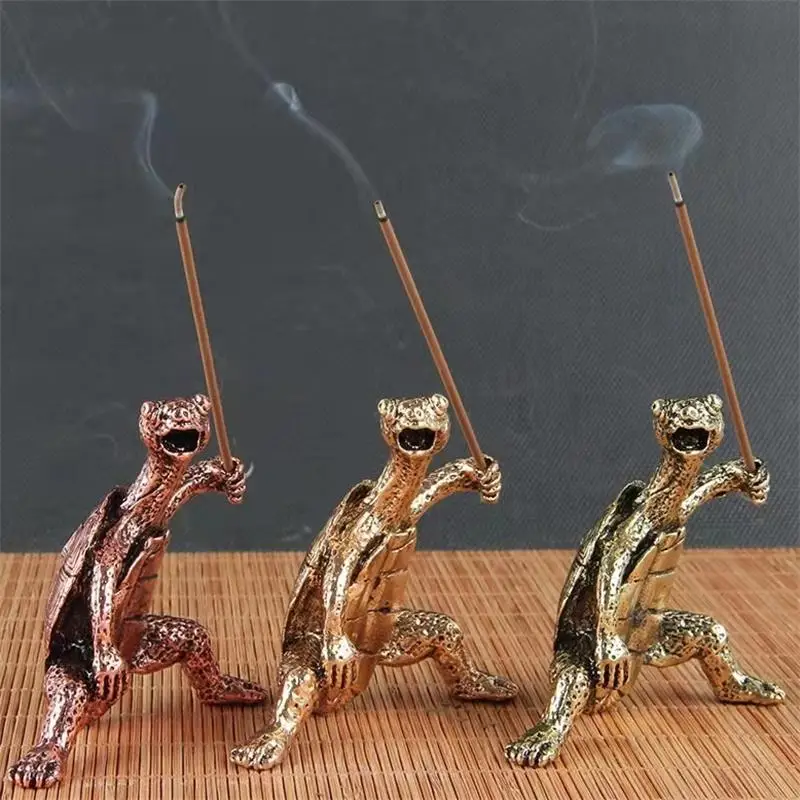 Zinc Alloy Retro Kung Fu Turtle Incense Holder Detailed Hand Carving Decor for Home Desktop Yoga Studio Meditation Space