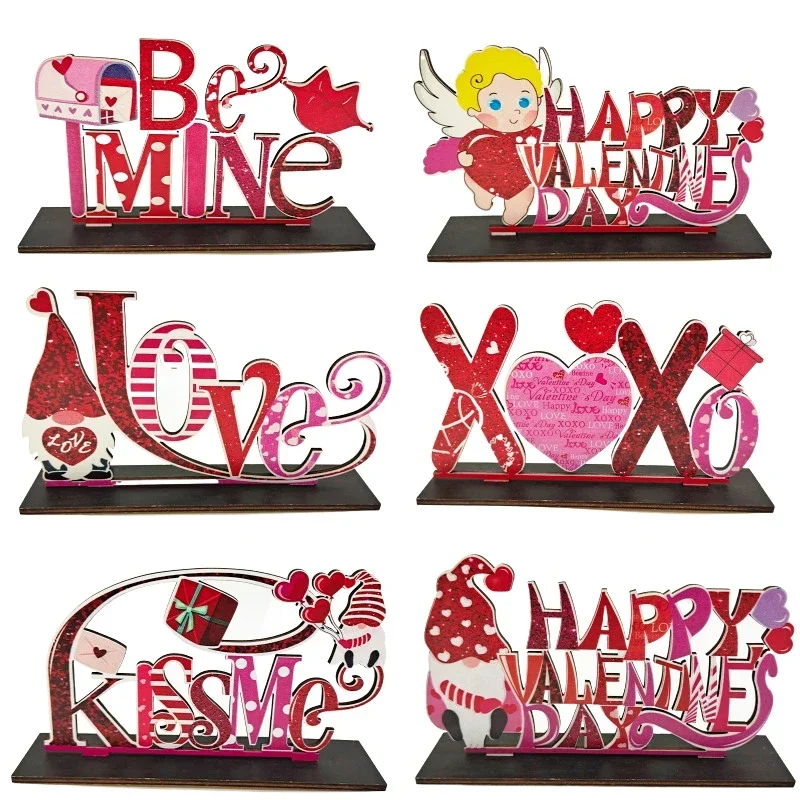 2025 Valentine Day Wooden Crafts Decor New Love Kiss Cupid Be Mine Wedding Party Scene Layout Decor Happy Valentine Day for Home