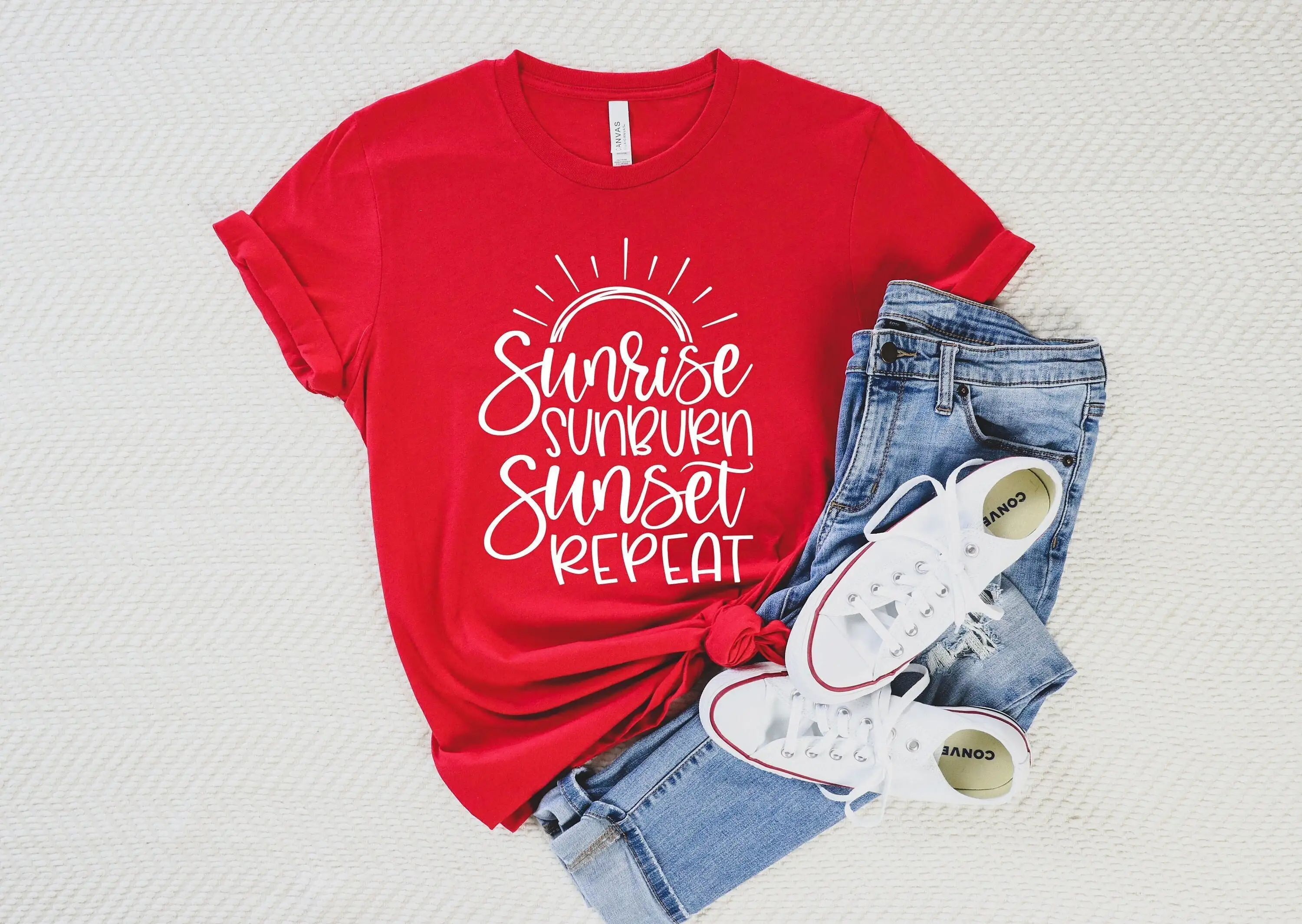 Sunrise Sunburn Sunset Repeat T Shirt For Women Summer Her Beach Cute Vaction