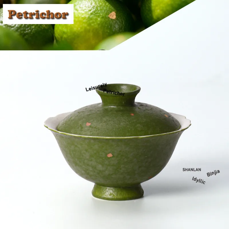 

90ml Sprinkled Gold Orange Green Gaiwan Boutique Tea Tureen Tea Bowl With Lid Kit Tea Maker Cover Bowl Kung Fu Teaset Collection