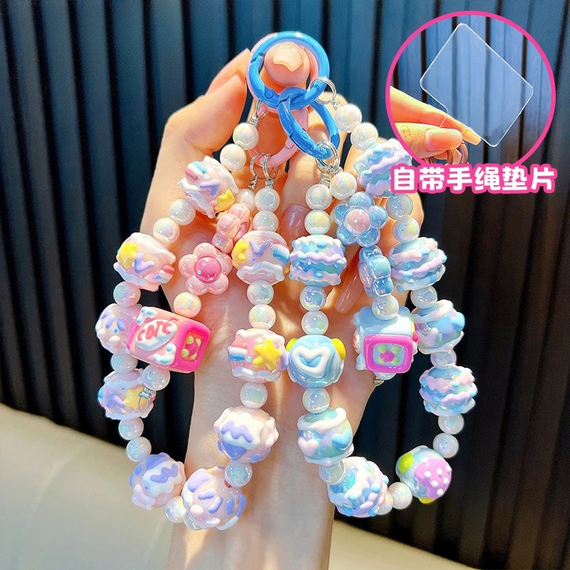 

Luxury Colorful W/Card Wrist Strap Phone Chain Charm Keychain Handpainted Beads Bracelet Backpack decor Lanyard Pendant Gift
