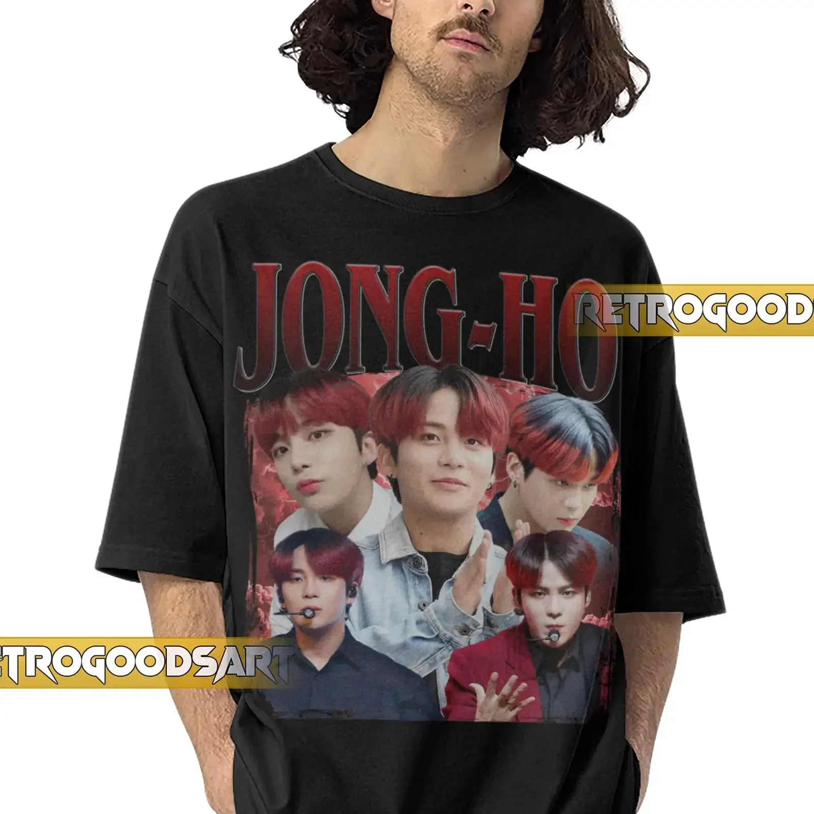 Vintage Choi Jong Ho ATEEZ K Pop Bootleg T Shirt Retro Boyband Concert Merch for Atiny Fans vintage Washed graphic Versatile