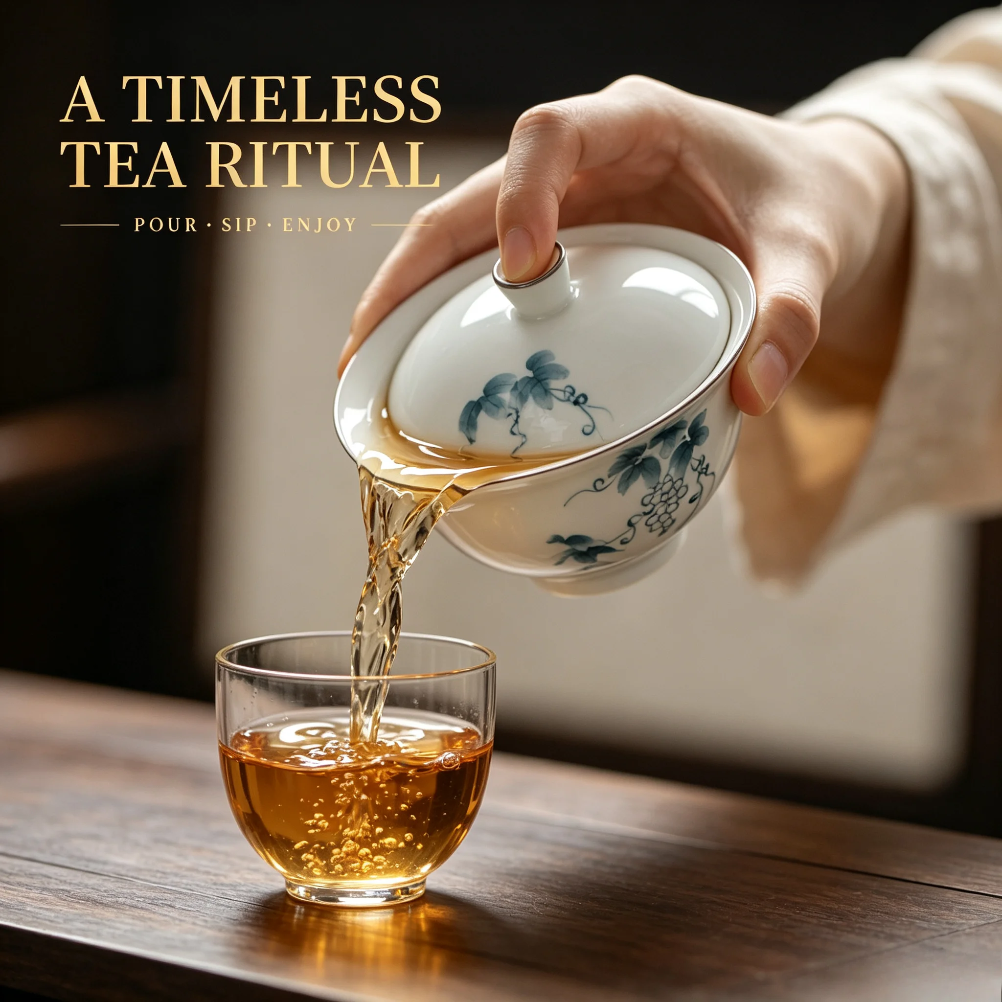Hand‑painted Grape Gold Trim White Porcelain Gaiwan Thin‑body Blue White Tea‑brewing Bowl Household Kung‑fu Tea‑set
