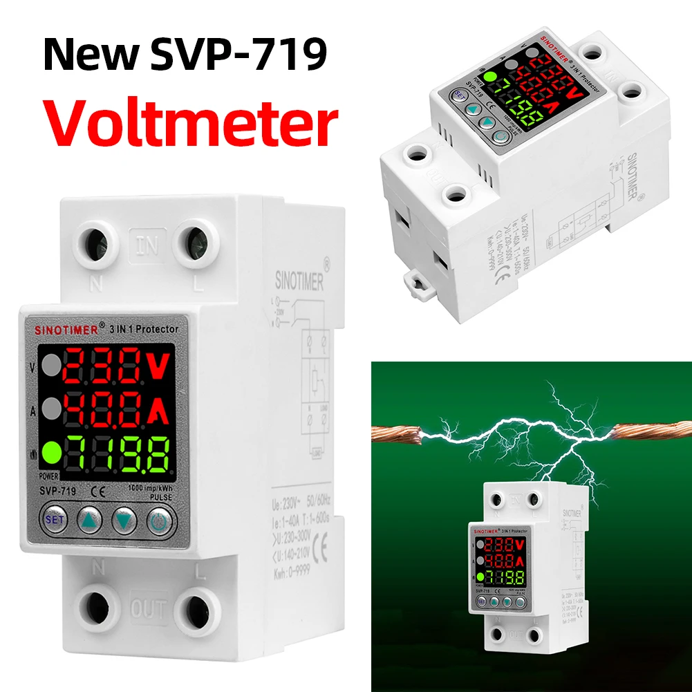 SVP-719 Adjustable Over Under Voltage Protective Device 220V 40/63A Relay Current Protect Limit Wattmeter KWh Power Consumption